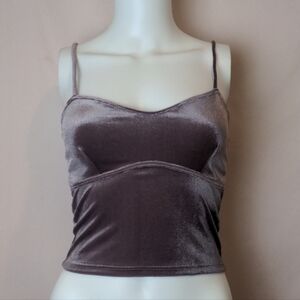 Mauve Velour Adjustable Tie Straps Crop Top